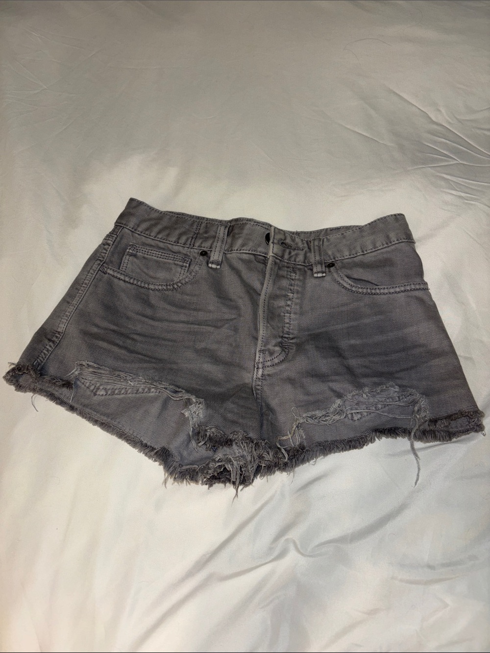 Free People Washed Gray Distressed Denim Shorts